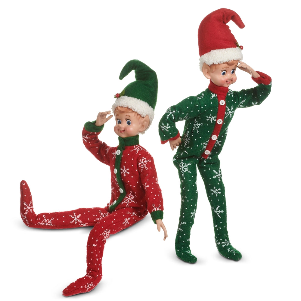 18" Home For The Holidays Pajama Posable Elf Ornament