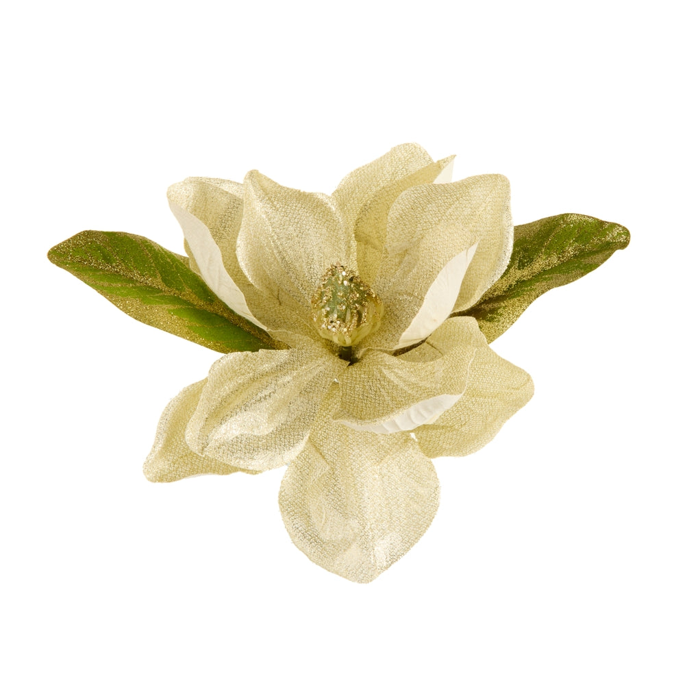 10" Gold Magnolia Clip-On Ornament