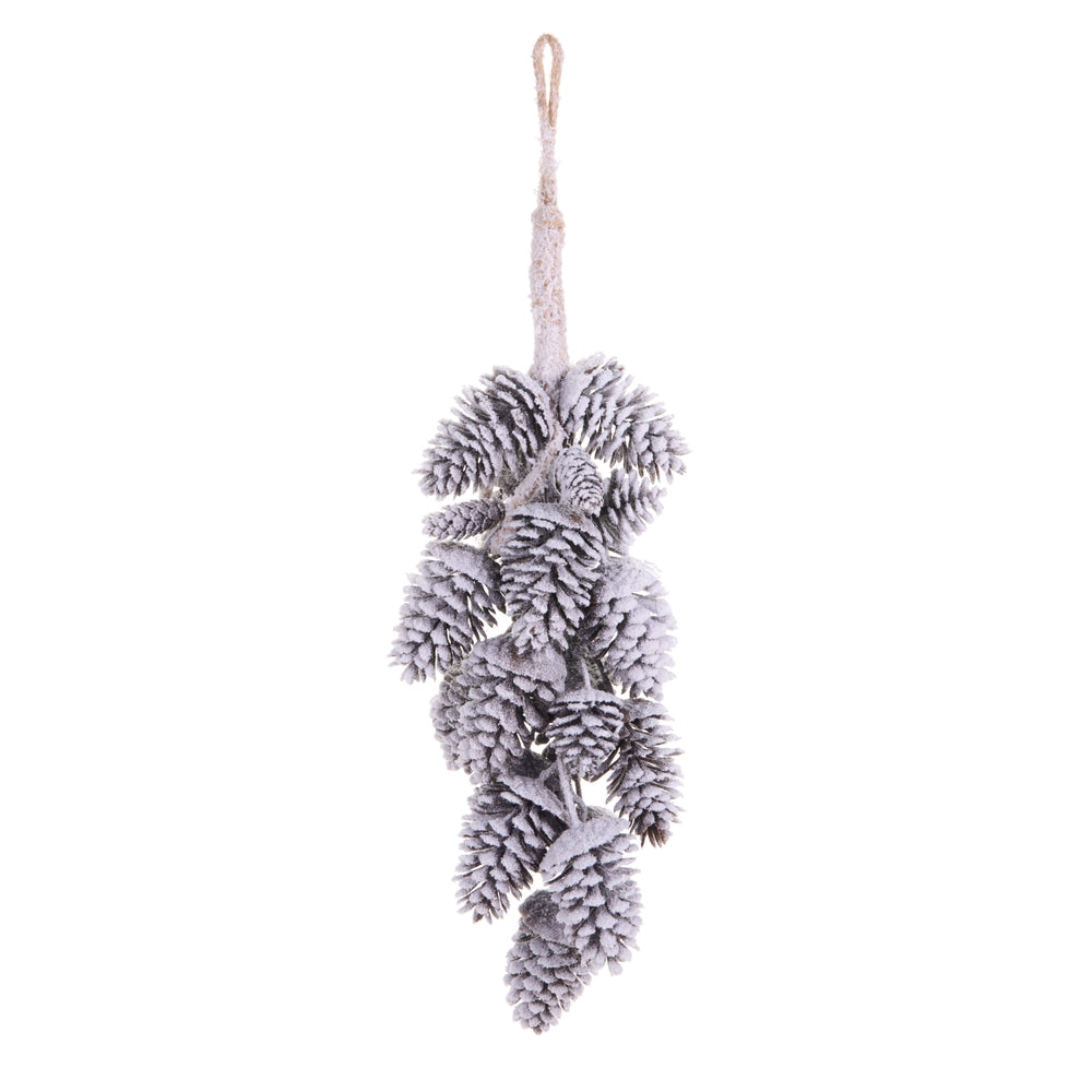 24" Hanging Iced Pinecone Cluster