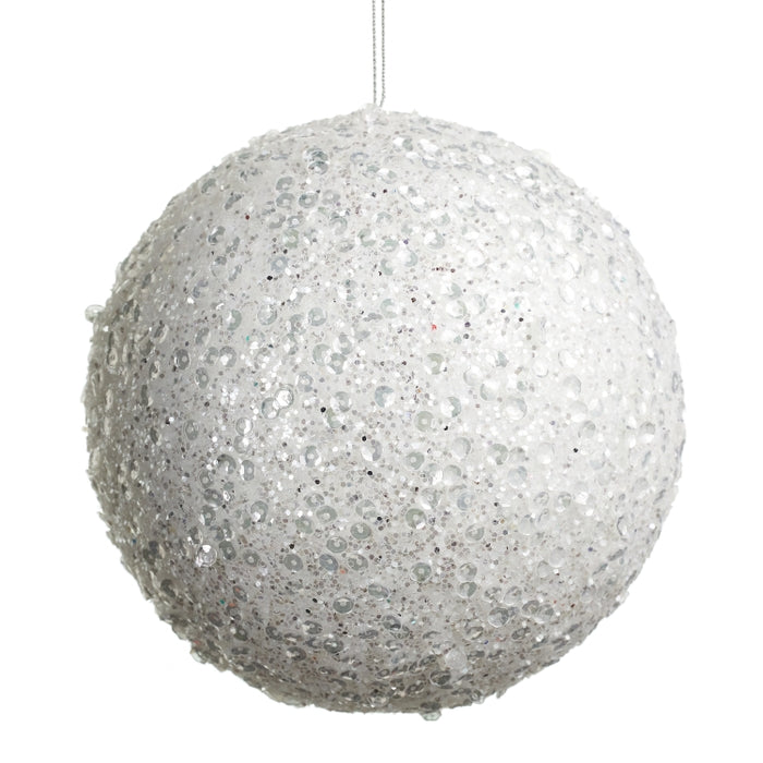 5" White Iced Ball Ornament