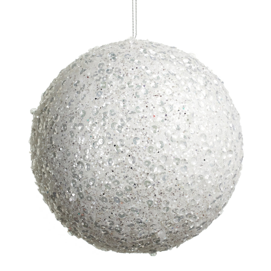 5" White Iced Ball Ornament