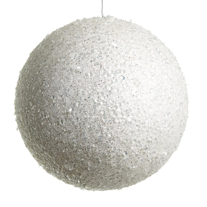 7" White Iced Ball Ornament