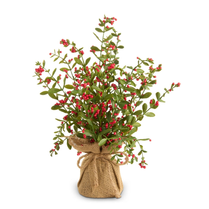 16" Red Berry Tree in Burlap Bag