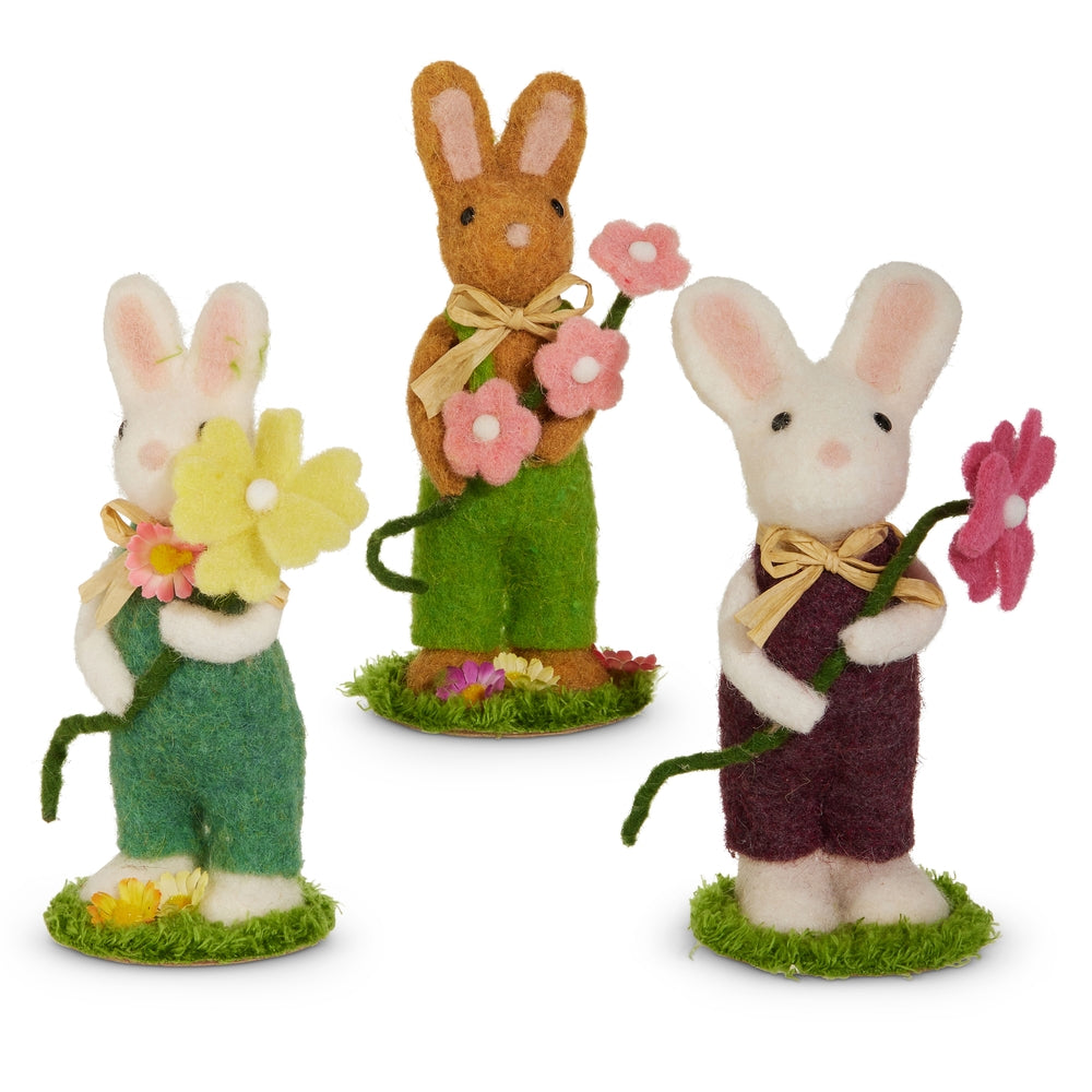 7.5" Felt Bunny with Flowers