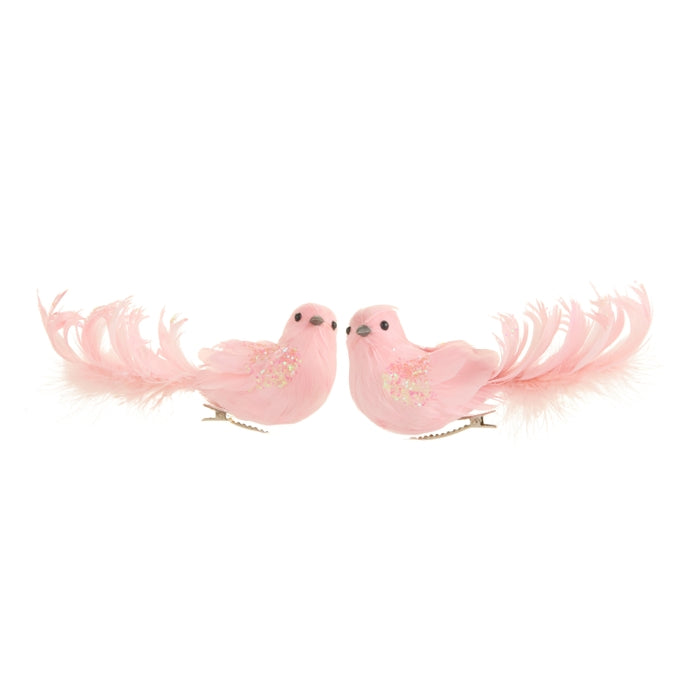 6" Pink Feather Bird Clip-On Ornament
