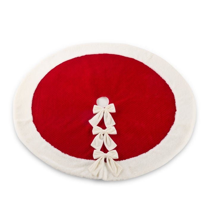 48.5" Red Velvet Tree Skirt with White Bows