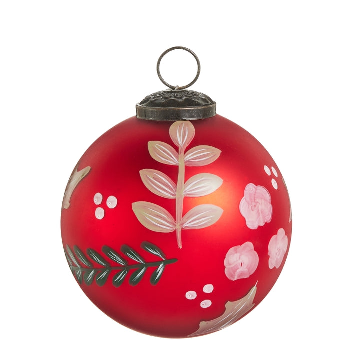 4" Red Greenery Ball Ornament