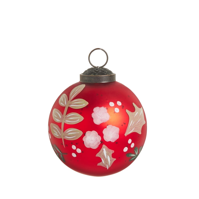 3" Red Greenery Ball Ornament