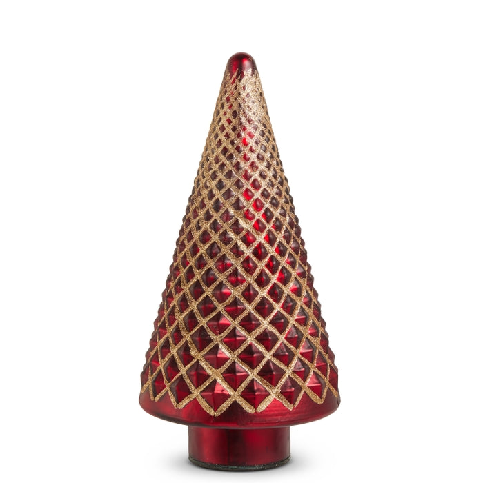 12.75" Red Glitter Diamond Patterned Tree
