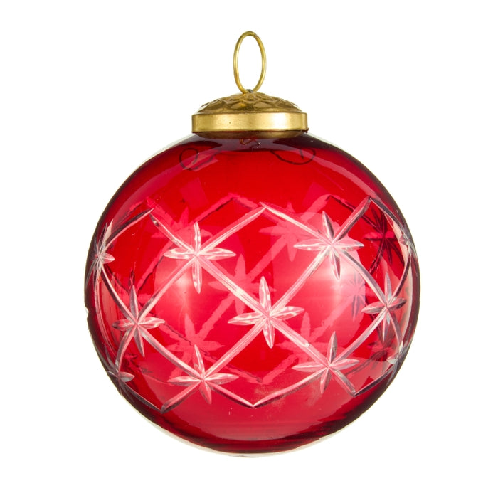 4" Red Etched Ball Ornament