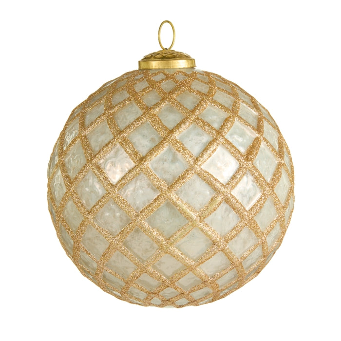 6.5" White and Gold Glitter Ball Ornament