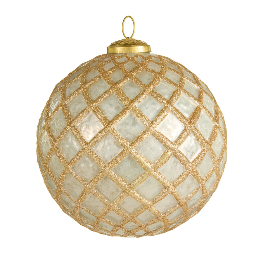 6.5" White and Gold Glitter Ball Ornament