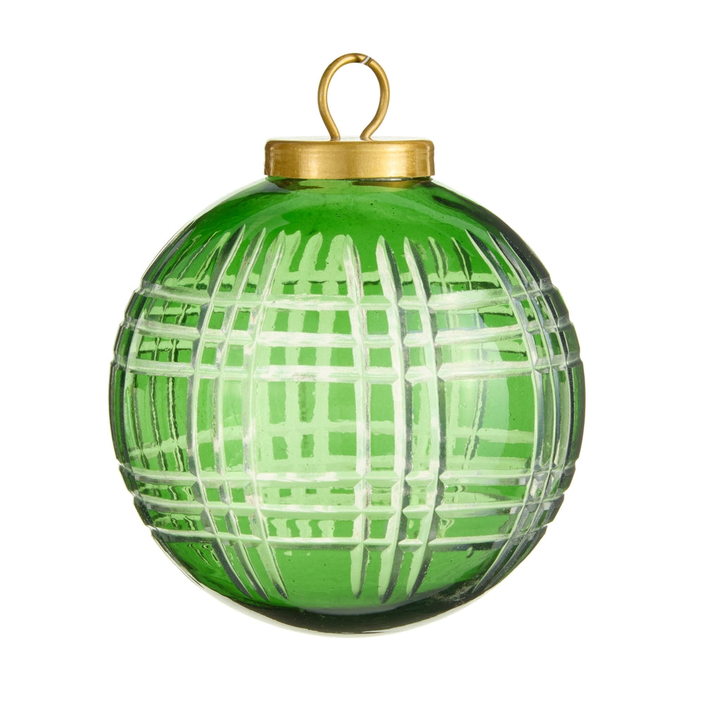 4" Clear Green Plaid Ornament