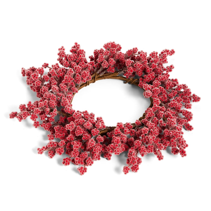 13" Iced Red Berry Mini Wreath Candle Ring