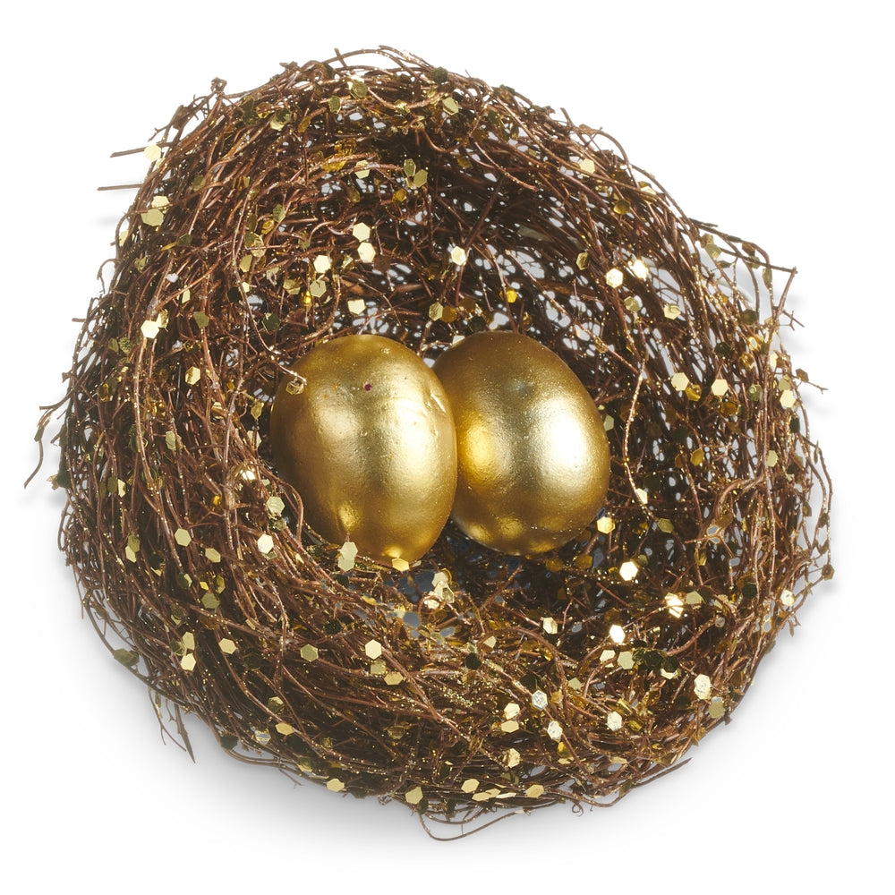 5" Gold Glittered Nest Clip-On Ornament