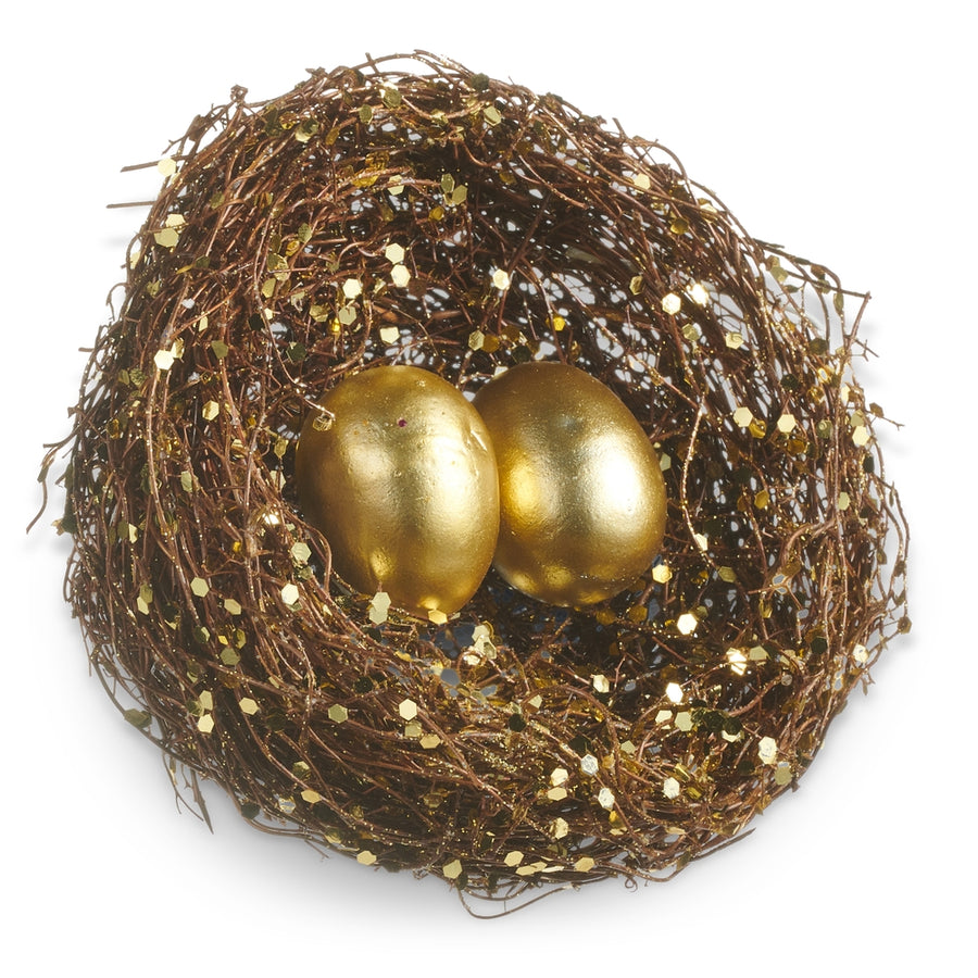 5" Gold Glittered Nest Clip-On Ornament