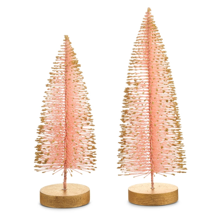 Pink Bottle Brush Trees Set of 2 - 12 Inch Plastic