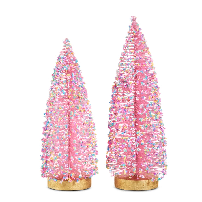 12" Pink Sprinkle Bottle Brush Trees