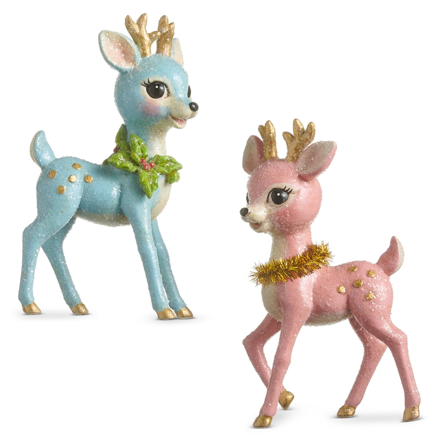 4.25" Blue and Pink Retro Deer Ornament