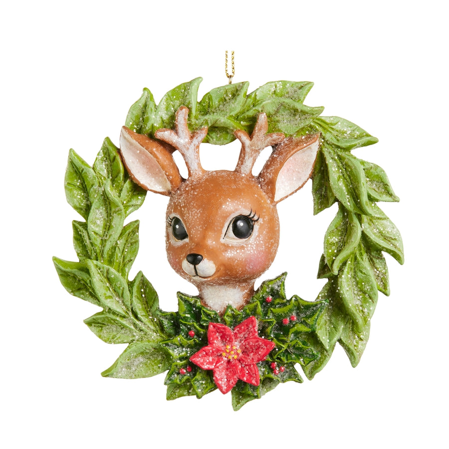 4.25" Deer in Leaf Wreath Ornament