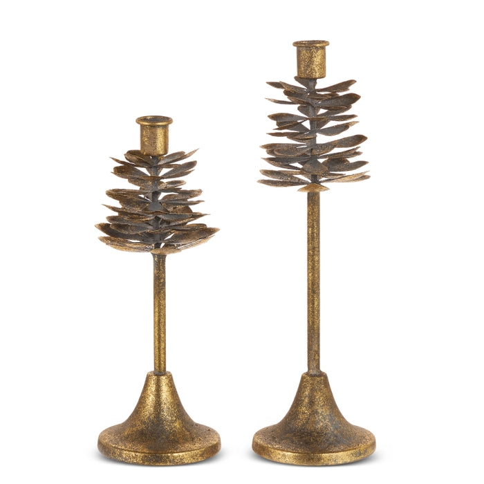 13.25" Antique Pinecone Candle Holder