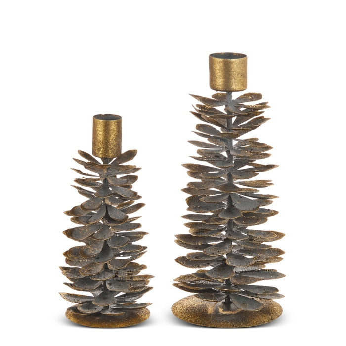 9.25" Antique Pinecone Candle Holder