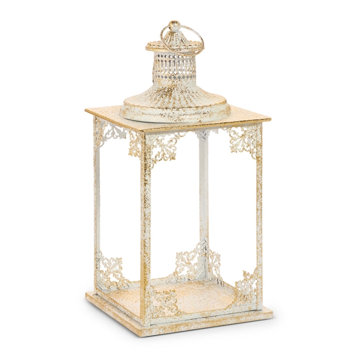19" Gold Brush Ivory Lantern