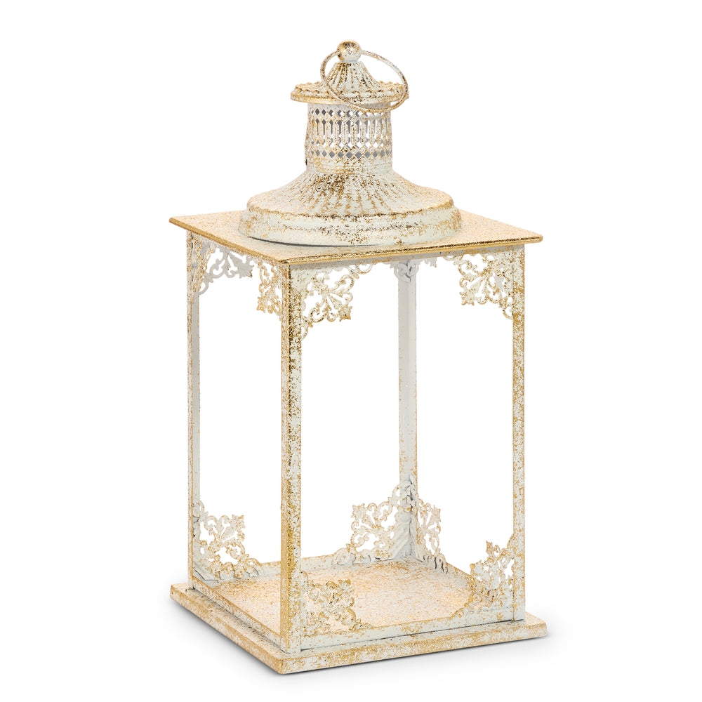 19" Gold Brush Ivory Lantern