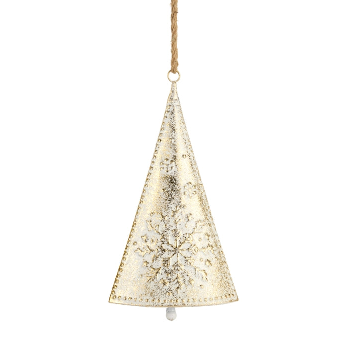 12.5" Gold Brush Ivory Snowflake Bell