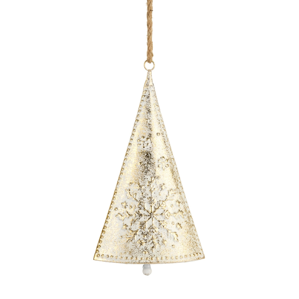 12.5" Gold Brush Ivory Snowflake Bell