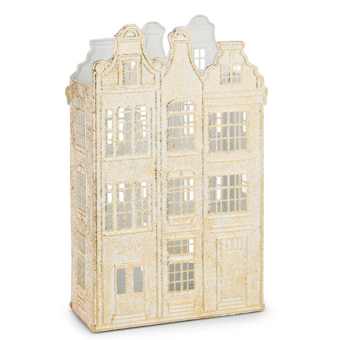 19" Gold Brush Ivory House Lantern