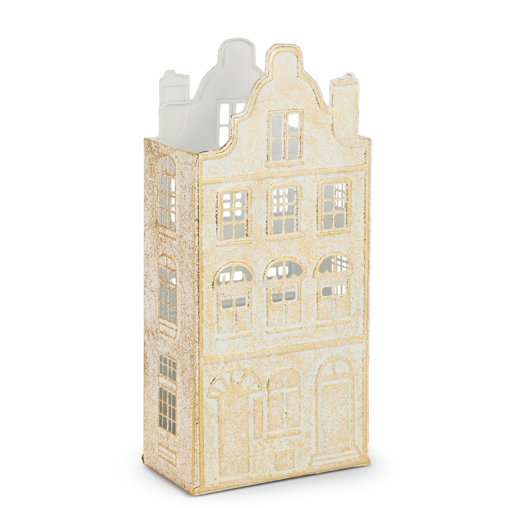 19" Gold Brush Ivory House Lantern