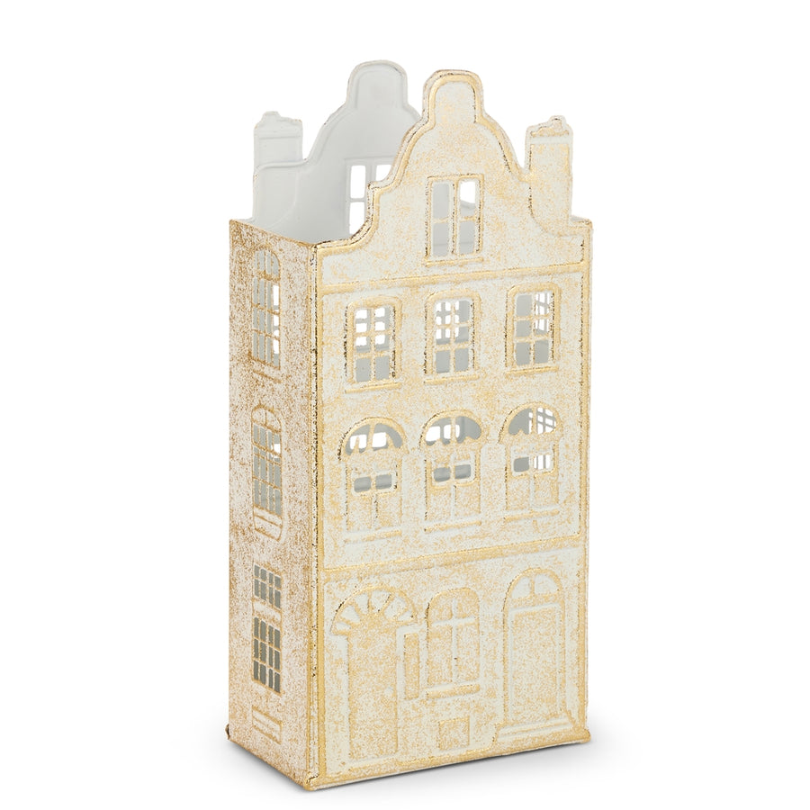 19" Gold Brush Ivory House Lantern