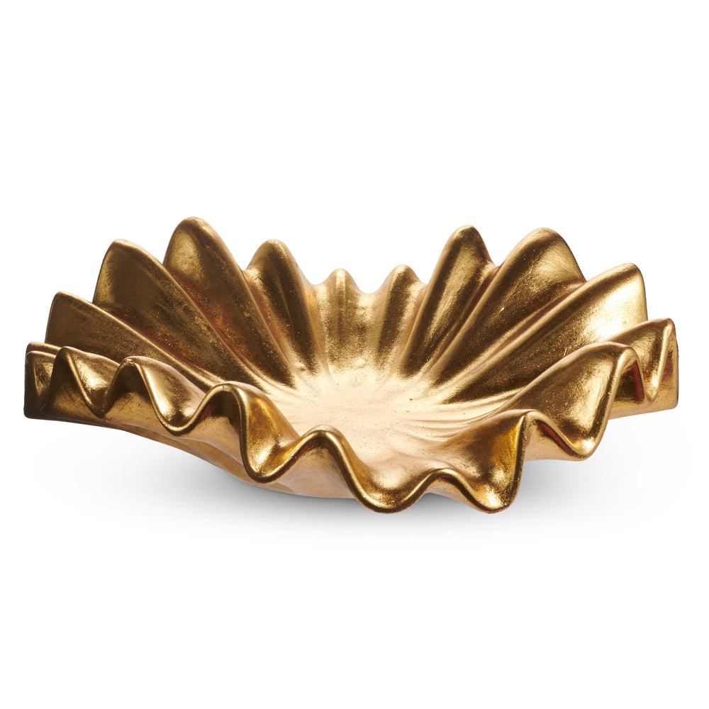 14" Gold Ruffled Bowl - Resin