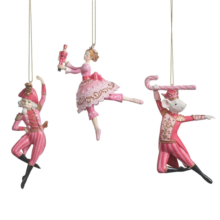 Nutcracker Character Ornaments 5.5 Inch Stone Powder Pink