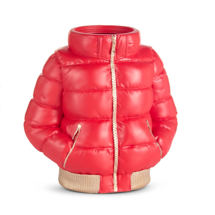 10" Red Puffer Ski Jacket Vase