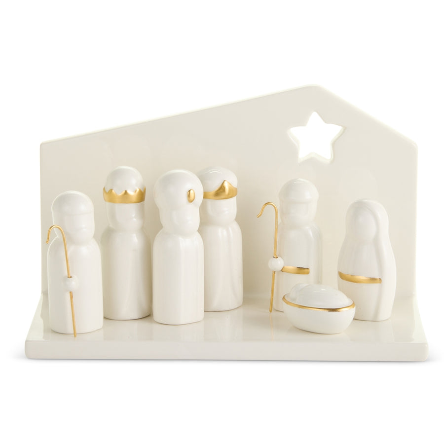 7" White Nativity with Creche