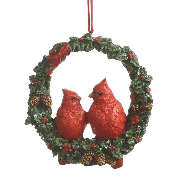 4" Cardinals in Wreath Ornament