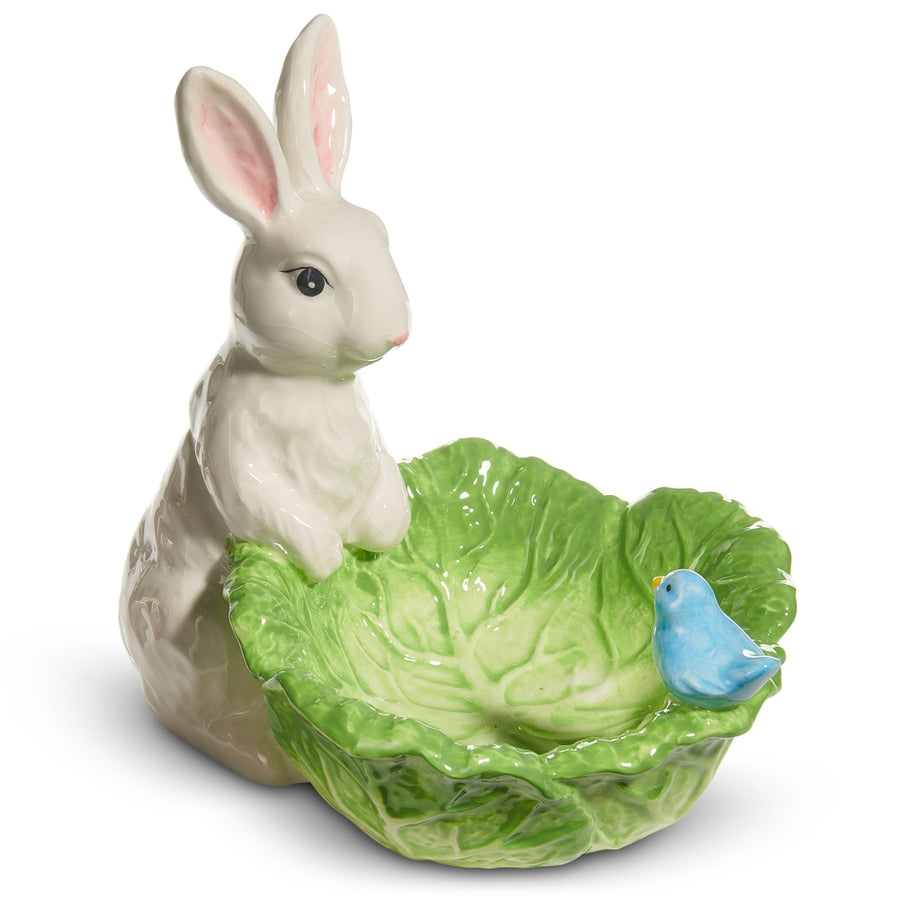 9" Green Cabbage Bowl with Bunny and Bird