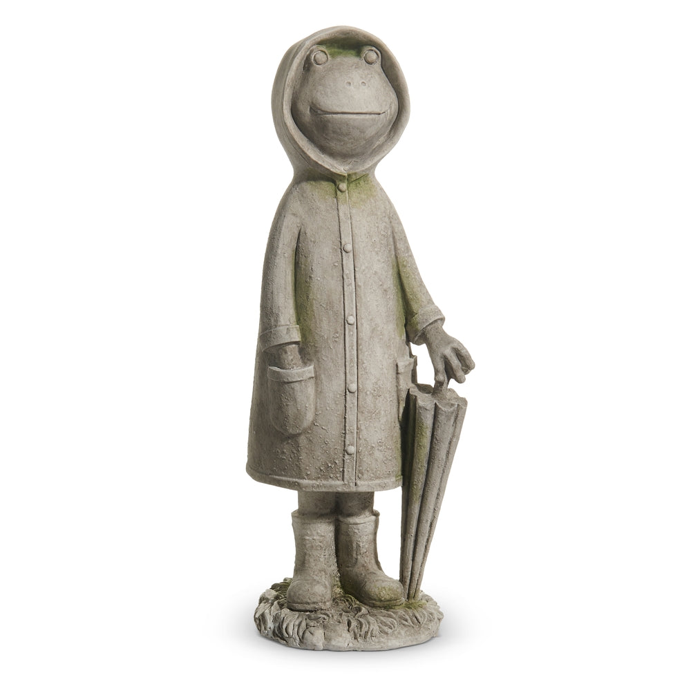 10" Concrete Look Frog In Raincoat