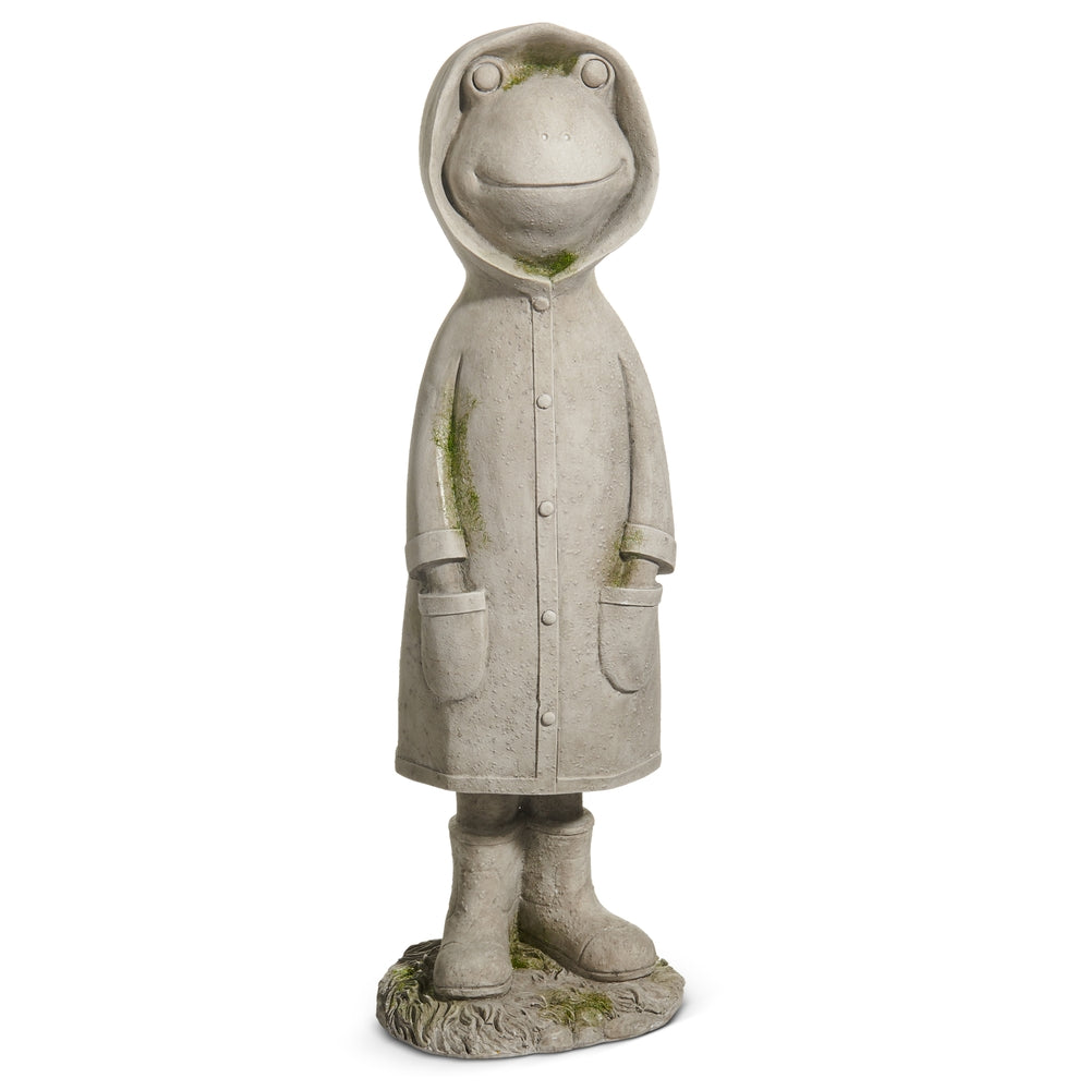14" Concrete Look Frog in Raincoat