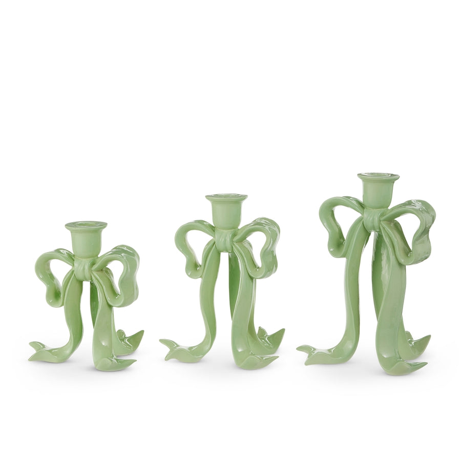 9" Green Bow Candlesticks