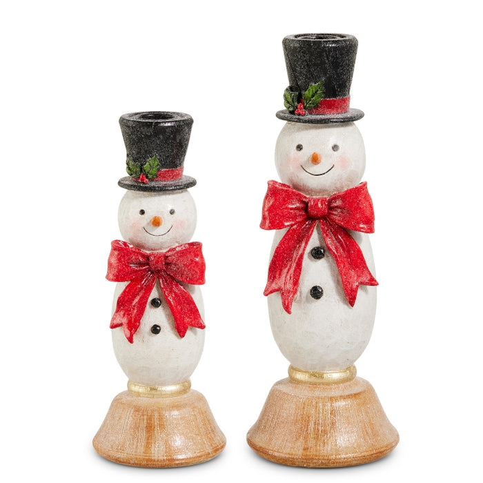 10.5" Snowman with Bows  Candlesticks