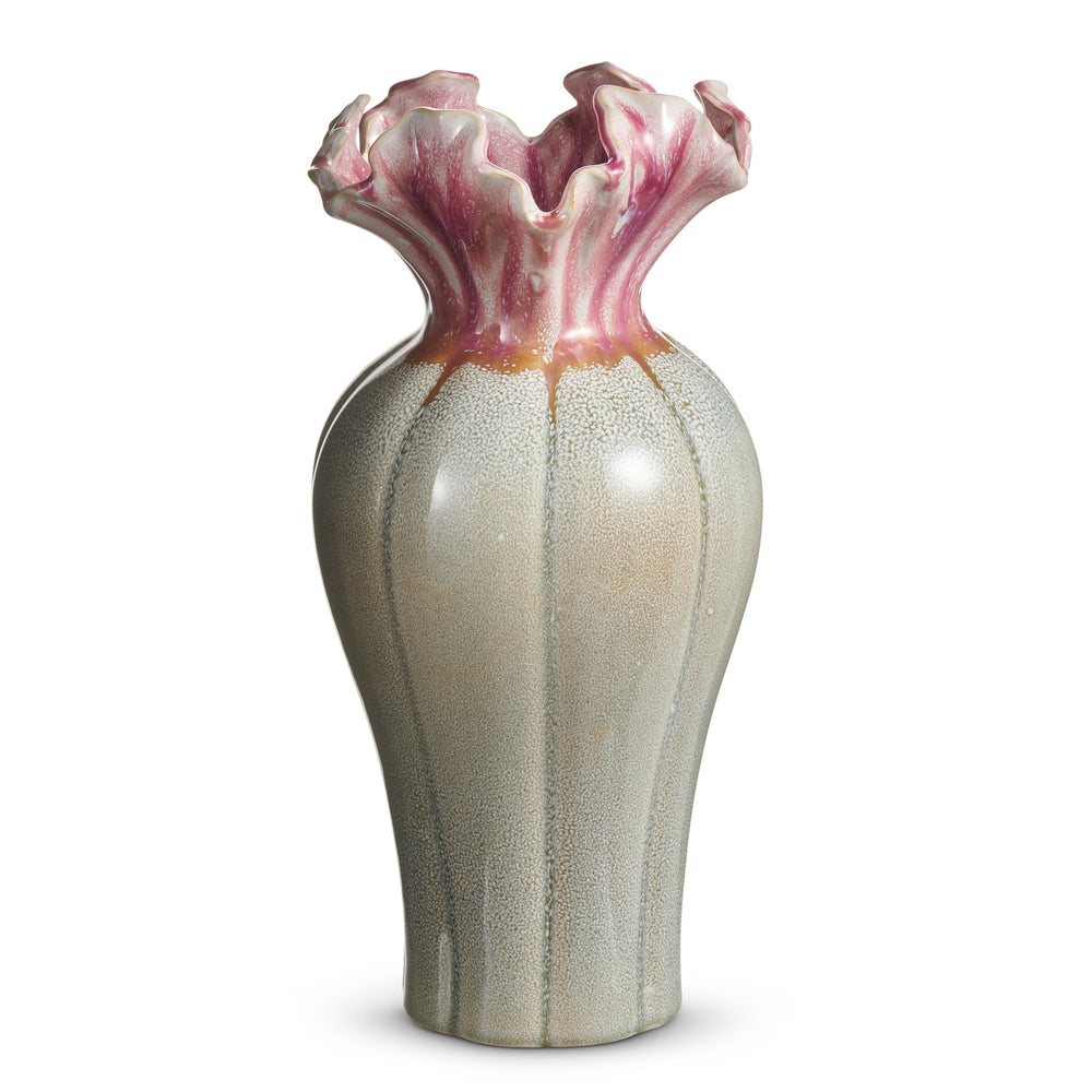 13.5" Pink Ruffle Speckled Vase