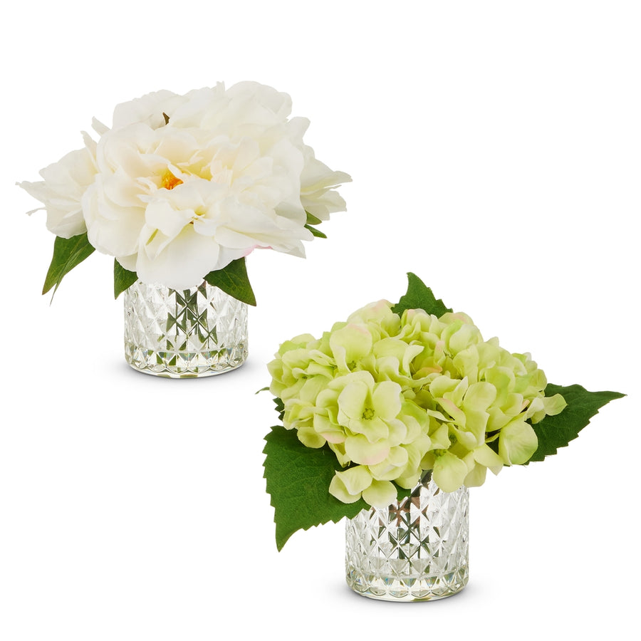 7" Hydrangea and White Peony Arrangement