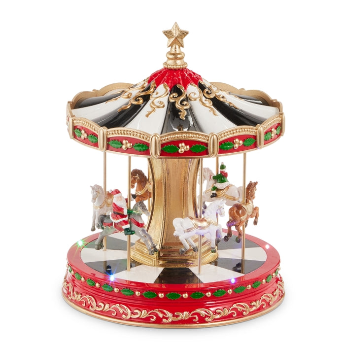 10.5" Animated and Musical Red and Green Carousel
