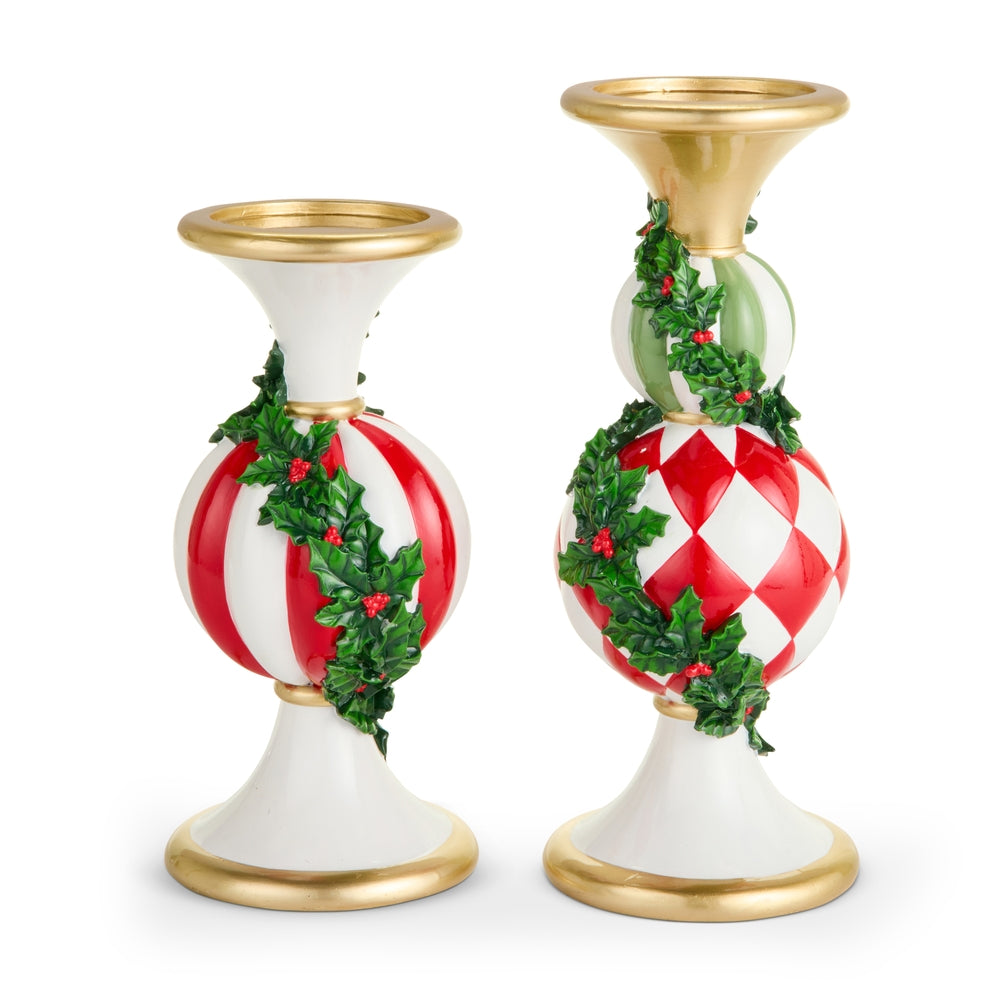 12" Holly Candle Holders