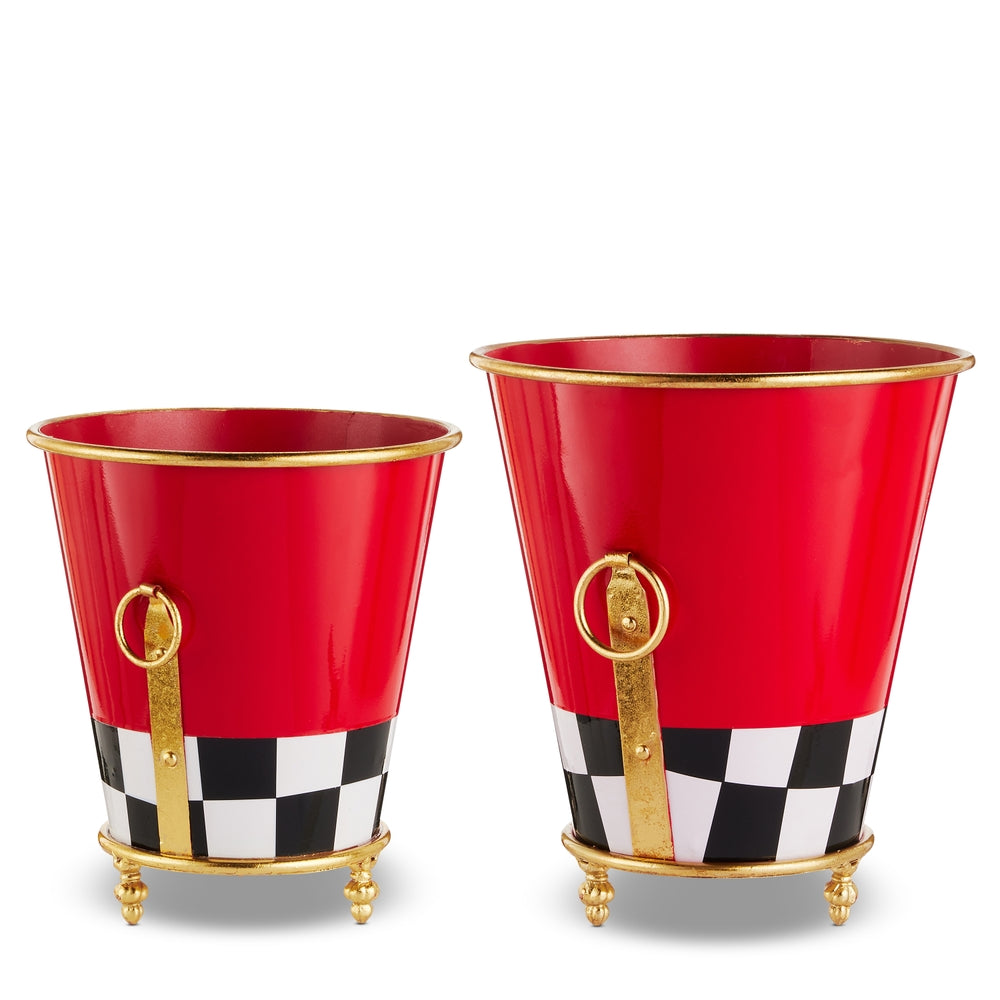 12.75" Red with Check Footed Planters