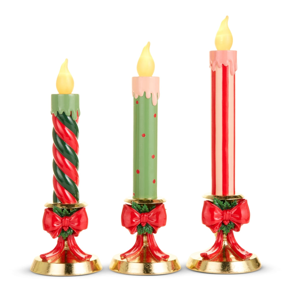 15" Lighted Candles on Gold Bow Base