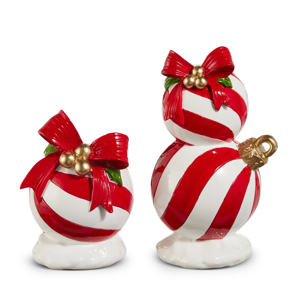 7.5" Red and White Stripe Ball Ornament Candle Holder